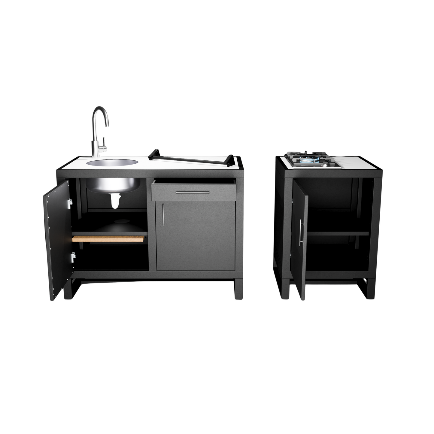 Outdoor Kitchen, Double Sink (Pedestal) + Single Gas Hob (Pedestal)