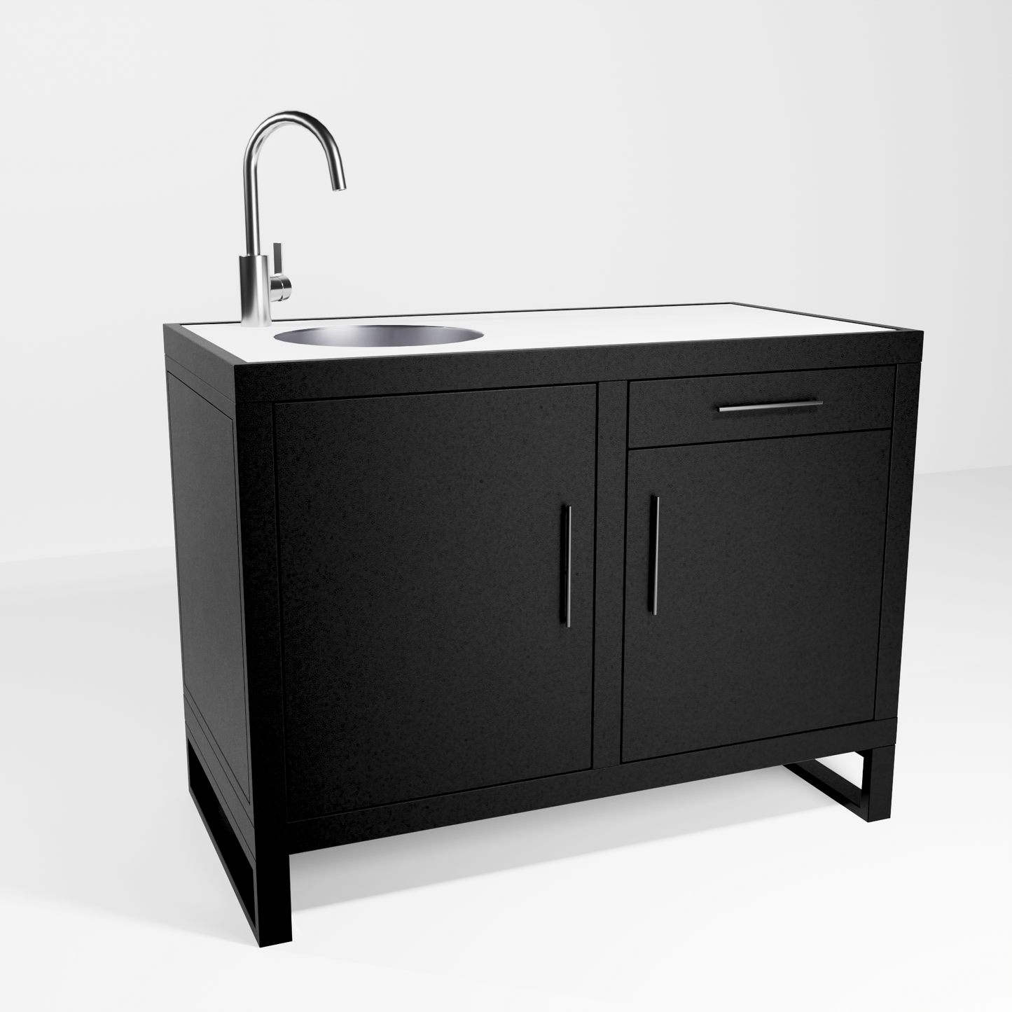 Outdoor Kitchen, double workstation with sink and tap mixer, on pedestal module