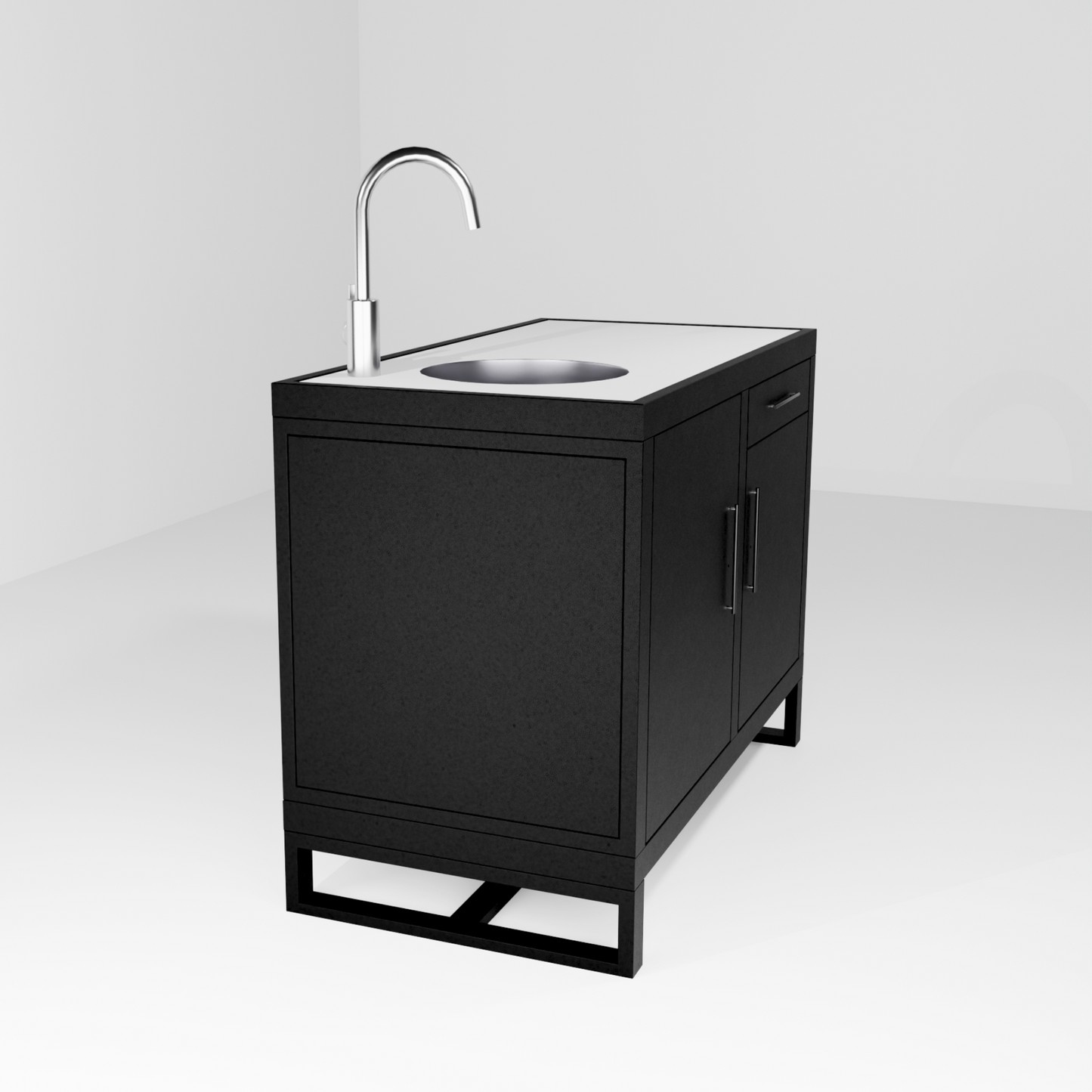 Outdoor Kitchen, double workstation with sink and tap mixer, on pedestal module