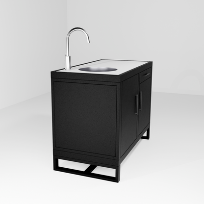 Outdoor Kitchen, double workstation with sink and tap mixer, on pedestal module