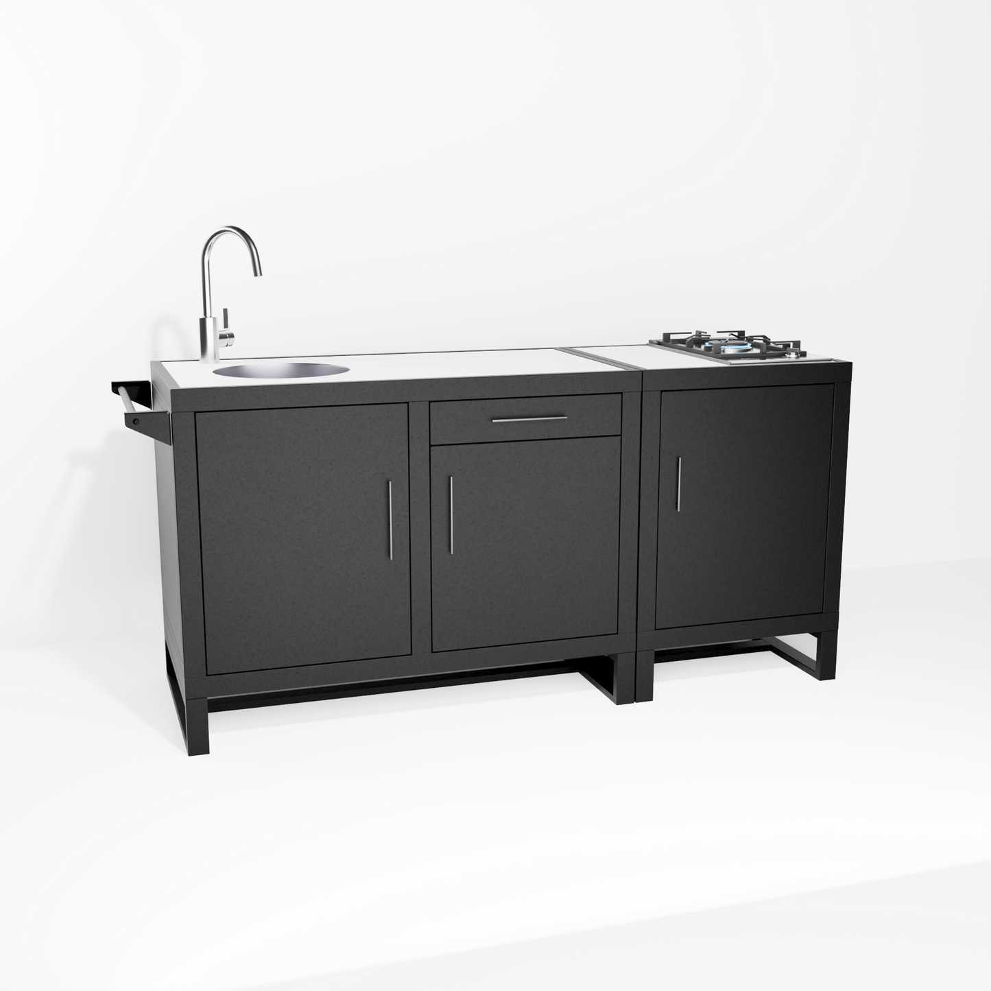 Outdoor Kitchen, Double Sink (Pedestal) + Single Gas Hob (Pedestal)