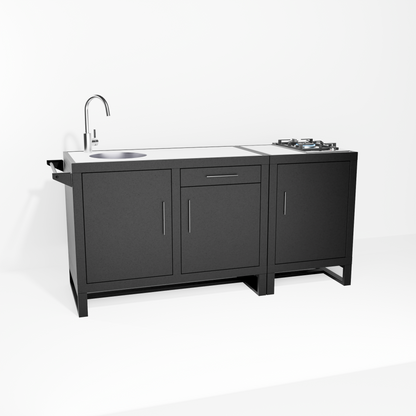 Outdoor Kitchen, Double Sink (Pedestal) + Single Gas Hob (Pedestal)