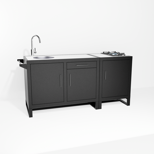 Outdoor Kitchen, Double Sink (Pedestal) + Single Gas Hob (Pedestal)