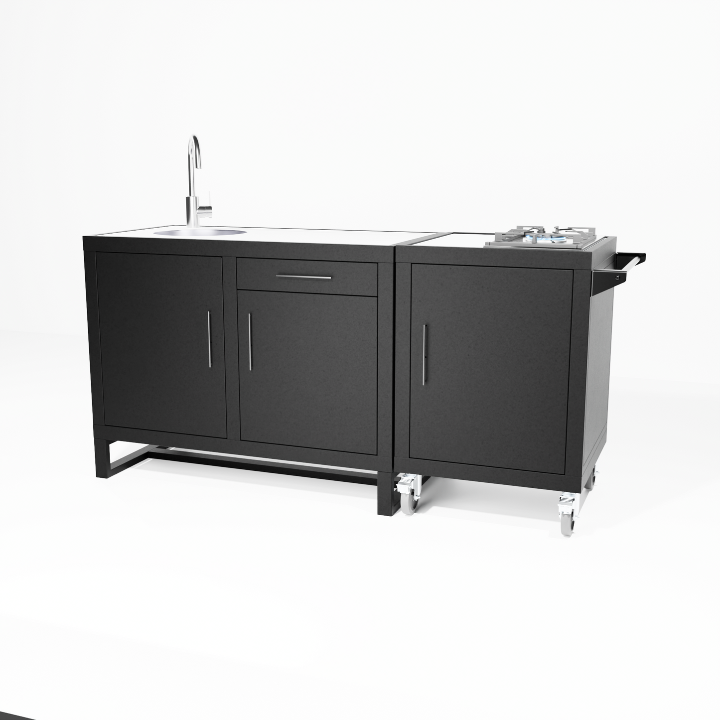 Outdoor Kitchen, Double Sink (Pedestal) + Single Gas Hob (Castors)