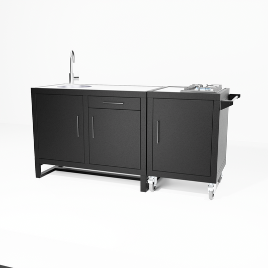 Outdoor Kitchen, Double Sink (Pedestal) + Single Gas Hob (Castors)