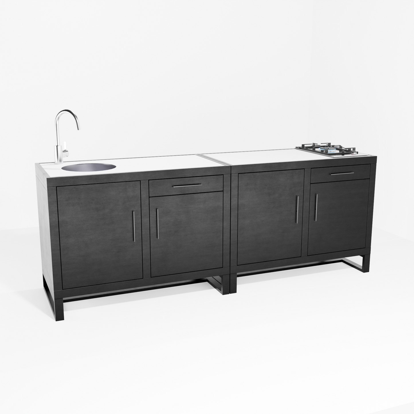 Outdoor Kitchen Double Pair: Double Gas (Pedestal) + Double Sink (Pedestal)