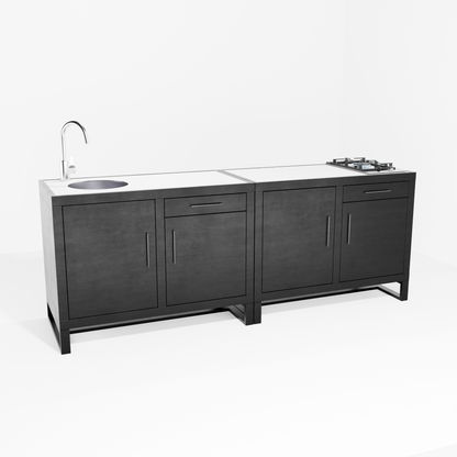Outdoor Kitchen Double Pair: Double Gas (Pedestal) + Double Sink (Pedestal)