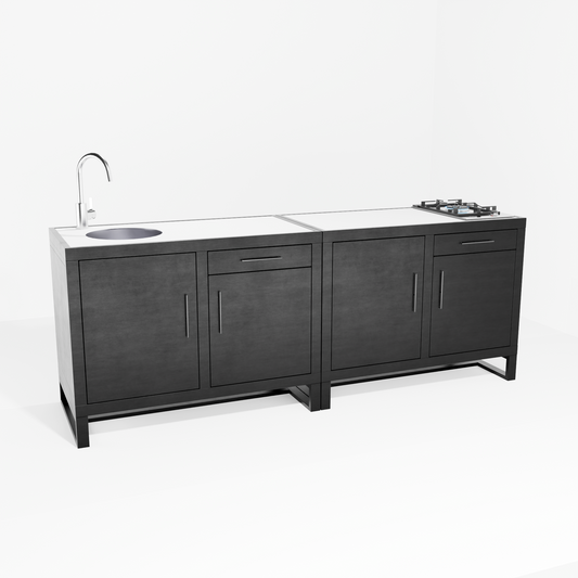Outdoor Kitchen Double Pair: Double Gas (Pedestal) + Double Sink (Pedestal)
