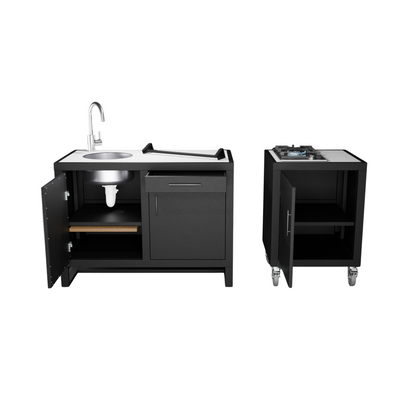 Outdoor Kitchen, Double Sink (Pedestal) + Single Gas Hob (Castors)