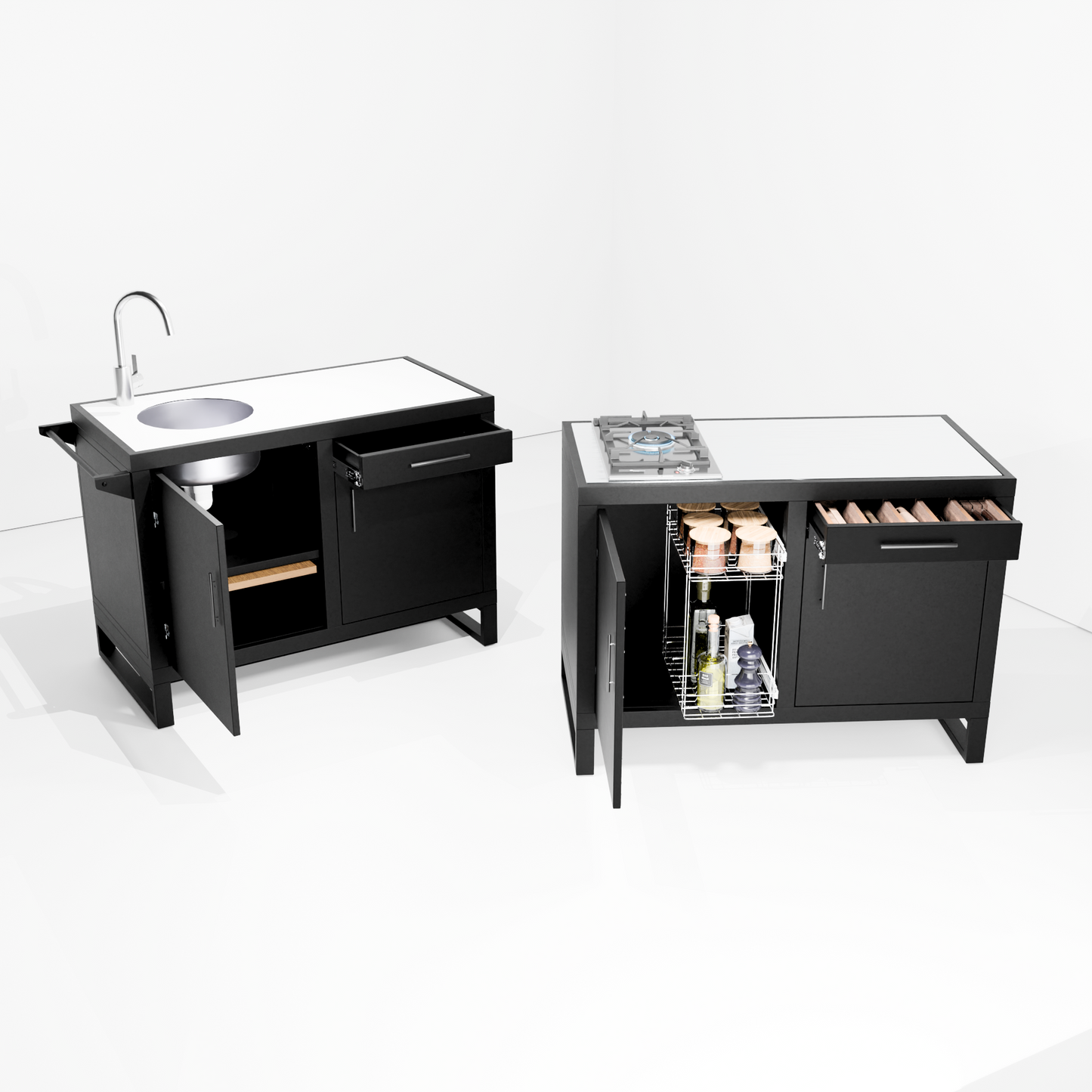 Outdoor Kitchen Double Pair: Double Gas (Pedestal) + Double Sink (Pedestal)