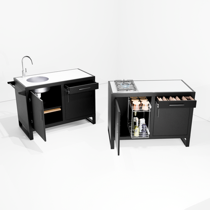 Outdoor Kitchen Double Pair: Double Gas (Pedestal) + Double Sink (Pedestal)